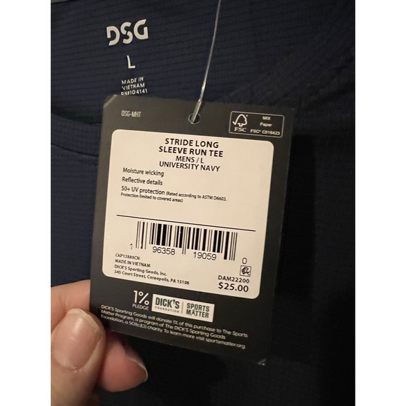 NWT DSG Men's Stride Long Sleeve Run Tee Navy Blue Athletic Size Large Polyester - Picture 2 of 6